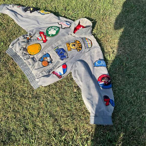 Vintage 90s Jeff Hamilton HWC NBA patch wool and leather jacket size M - Picture 3 of 6